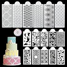 DI QIU REN 16PCS Cake Stencils Decorating Buttercream, 18X5.9Inch Fondant Stencil for Cake Decoration Lace Cake Stencil & Template, Geometric Icing Stencil Cake Printing Mold Side Baking Mesh Stencil