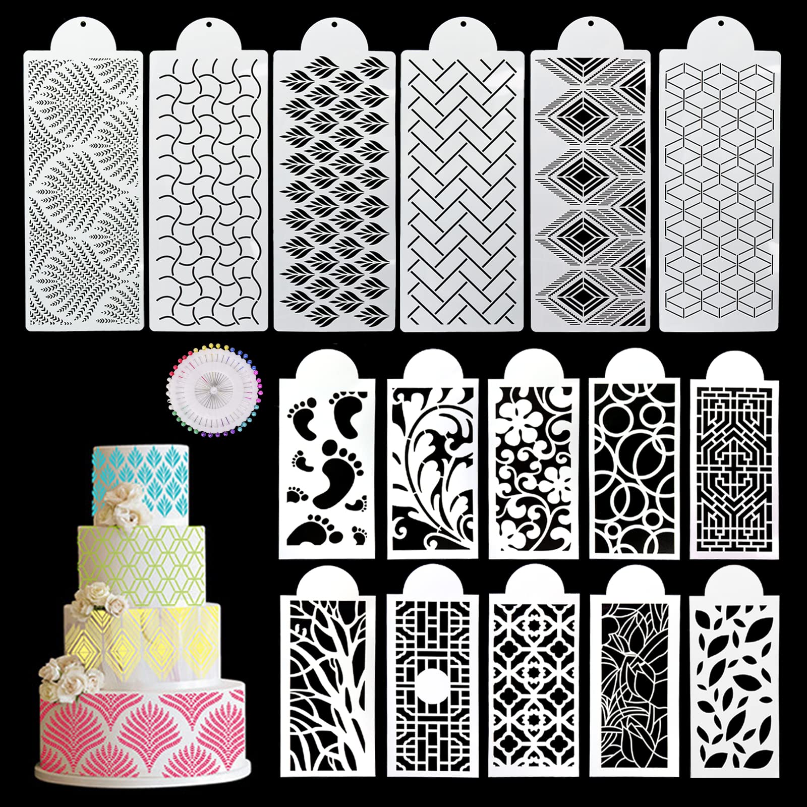 Amazon.com: DI QIU REN 16PCS Cake Stencils Decorating Buttercream, 15X5.9 Inch Fondant Stencil for Cake Decoration Lace Cake Stencil & Template, Geometric Icing Stencil Cake Printing Mold Side Baking Mesh Stencil: Home