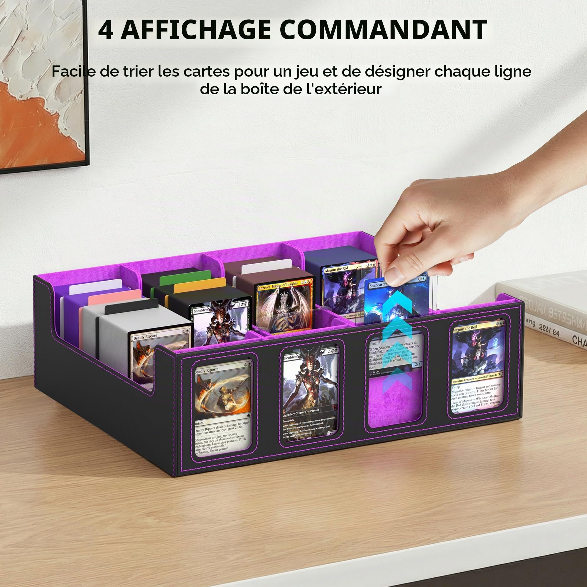 Boîte de rangement pour cartes à collectionner, Commander Deck Box pour plus de 2400 cartes MTG, étui pour cartes de sport TCG et PTCG avec étui amovible, 4 butées et 12 séparateurs (violet)