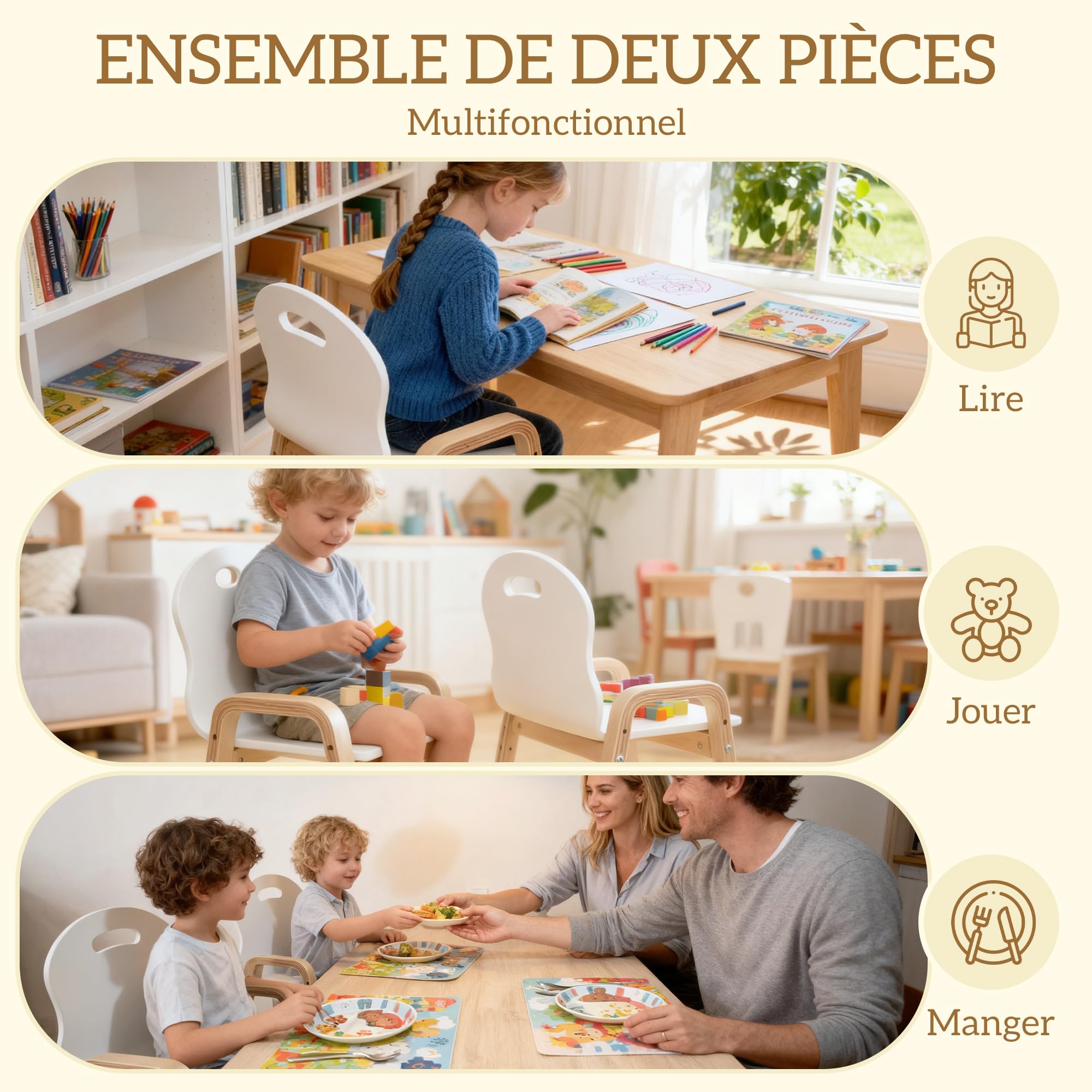 AIYAPLAY Lot de 2 chaises pour Enfants réglables en Hauteur, Fauteuil Enfants en Bois Massif avec accoudoirs, pour Manger, Lire, étude et Jouer, 3 à 9 Ans, Blanc