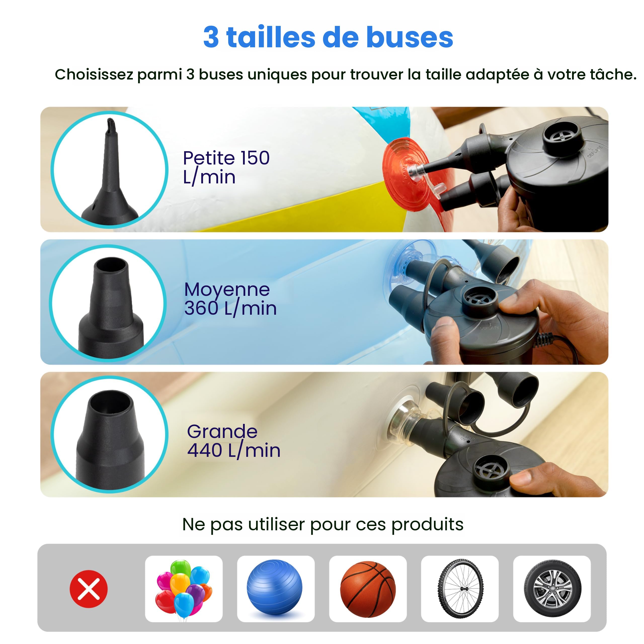 Pompe à air électrique 50W Gonfleur Dégonfleur 2 en 1 pour Matelas