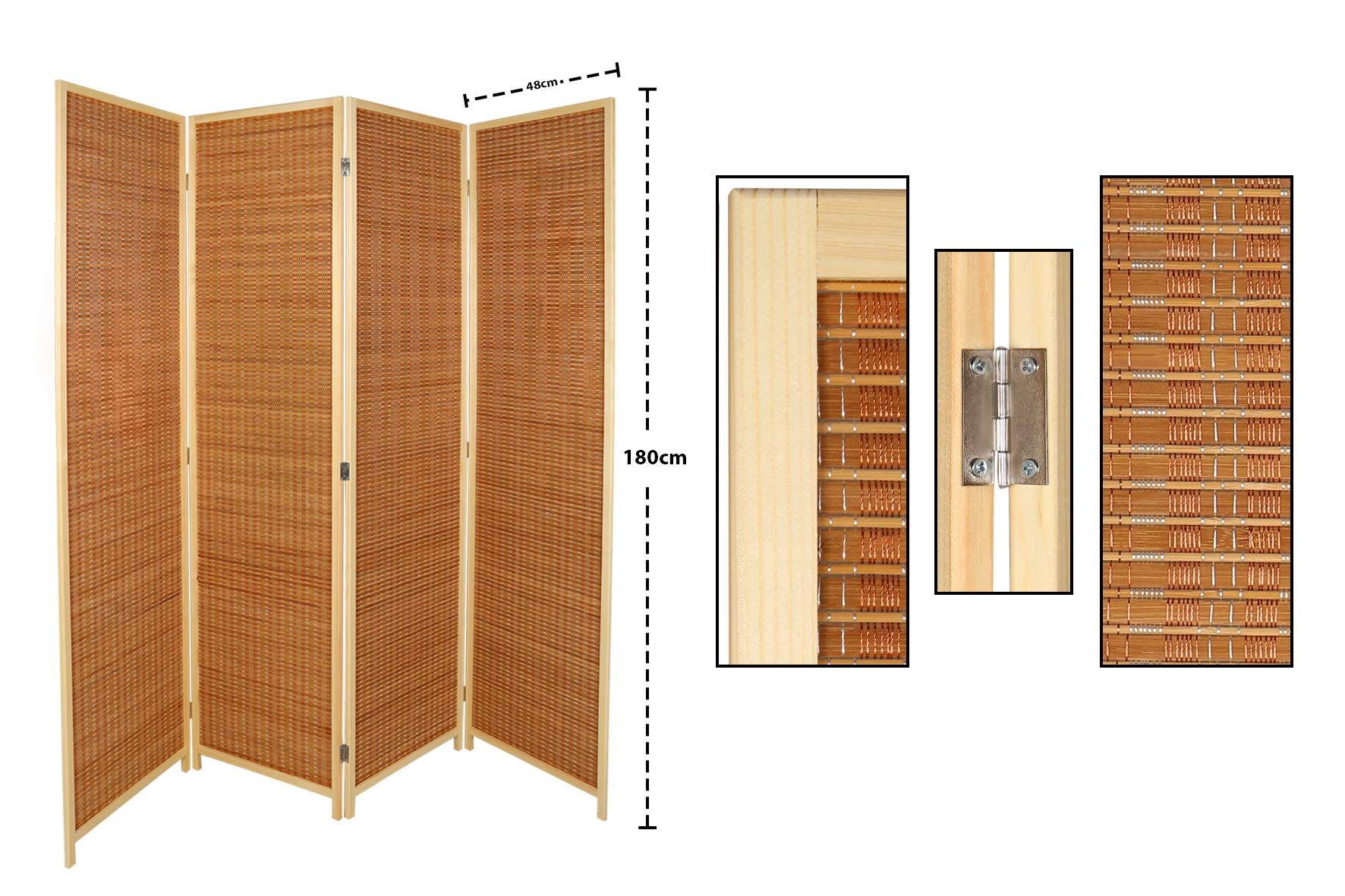 YATAI Bamboo wooden Room Dividers and Folding Privacy Screens 4 Panel