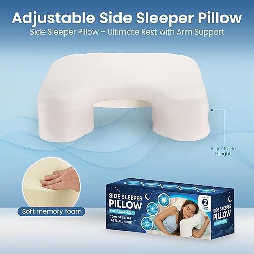 Miniatura 8 de Almohada ergonómica para dormir lateral con túnel de brazo, almohada de espuma viscoelástica ajustable para comodidad de cuello y hombros, funda