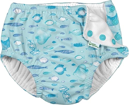i play by green sprouts - Pañal de natación reutilizable para niños y bebés Pañal de natación reutilizable 3T Pez acuático claro