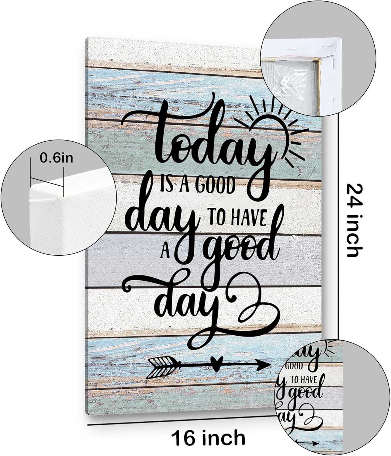 PHAMTE Home Today Is a Good Day To Have a Good Day Inspirational Quotes Wall Art, Rustic Farmhouse Motivational Print Framed Canvas Painting Artwork Home Bedroom Room Office Decor 16x24In