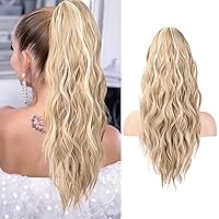 Vista 55 de FLUFYMOOZ Extensión de cola de caballo, 22 pulgadas, extensiones de cabello sintético ondulado largo y rizado para mujer