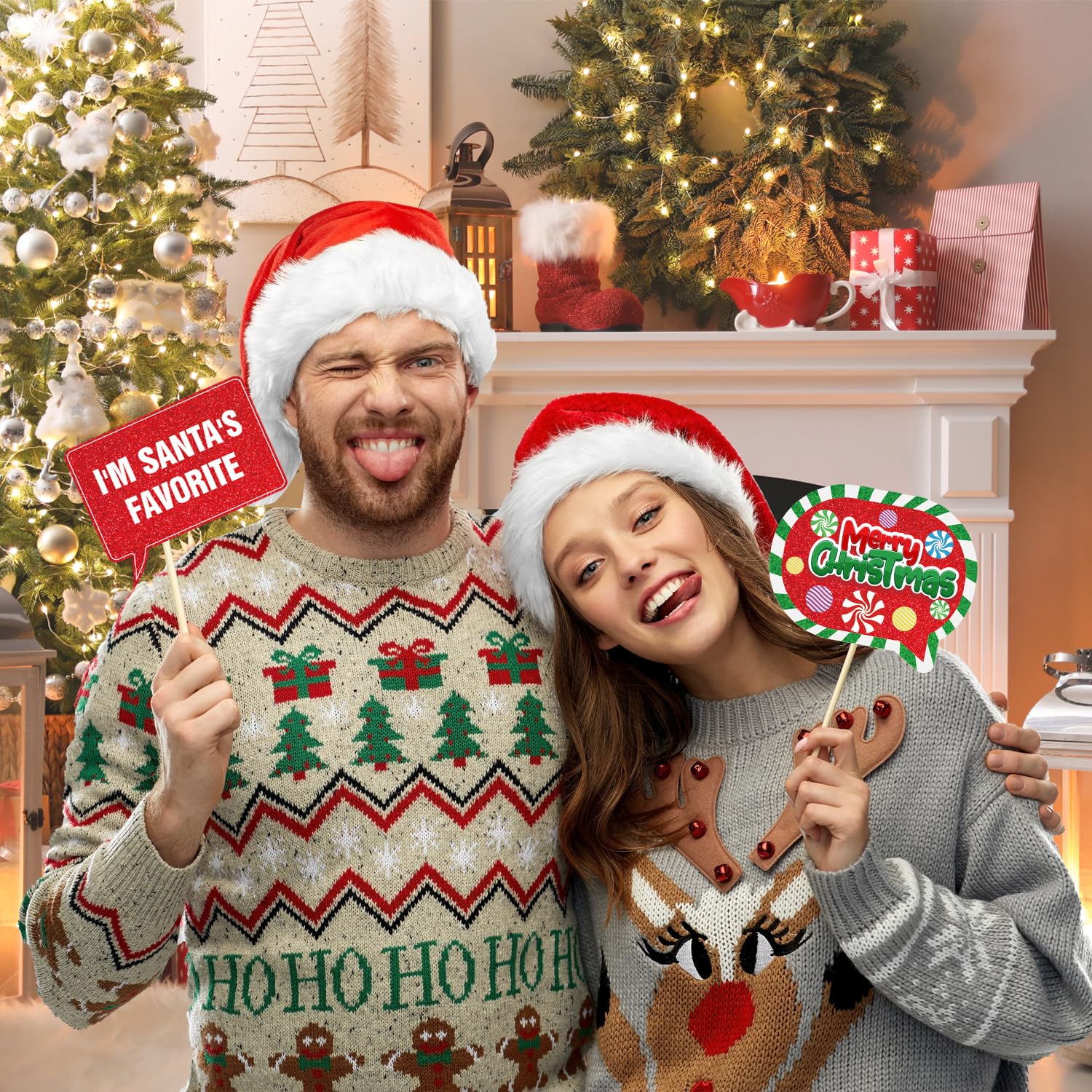 Henbrandt Kerst foto prop set - 19-delig - Christmas party photo booth Henbrandt Kerst foto prop set - 19-delig - Christmas party photo booth