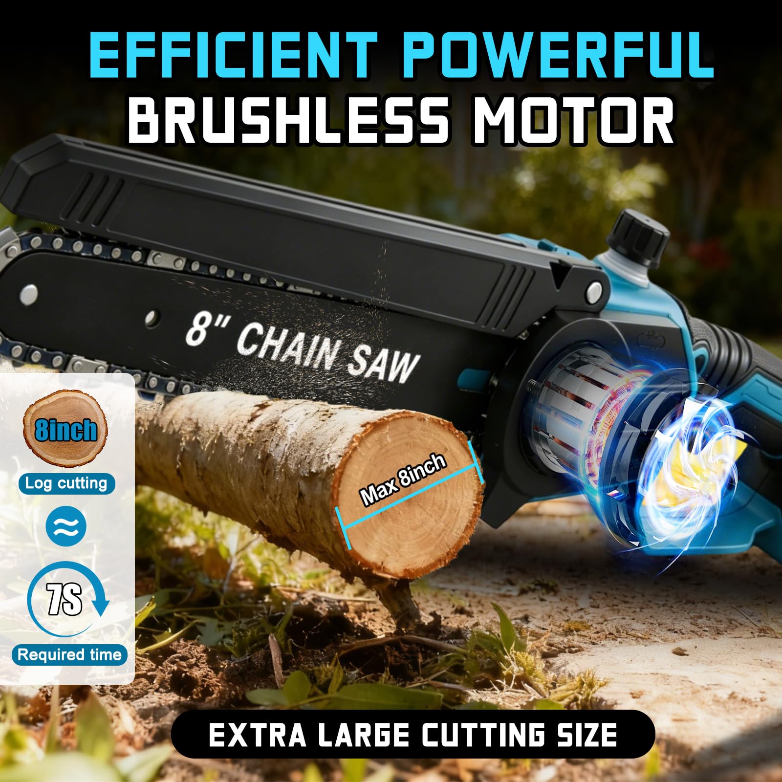 Scie à élaguer professionnelle sans fil chaîne compatible avec Makita 18V, 8 pouces Scie à élaguer sans Balais avec manche télescopique électrique hauteur travail du sécateur (Sans batterie)