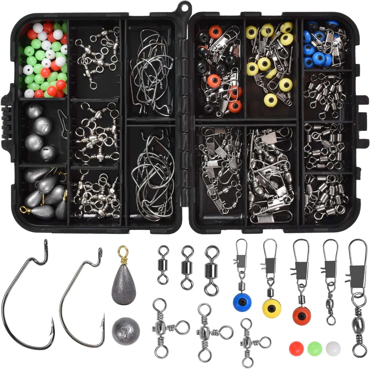 Kit d'accessoires de pêche de 188 pièces, hameçons gabarits, poids de
