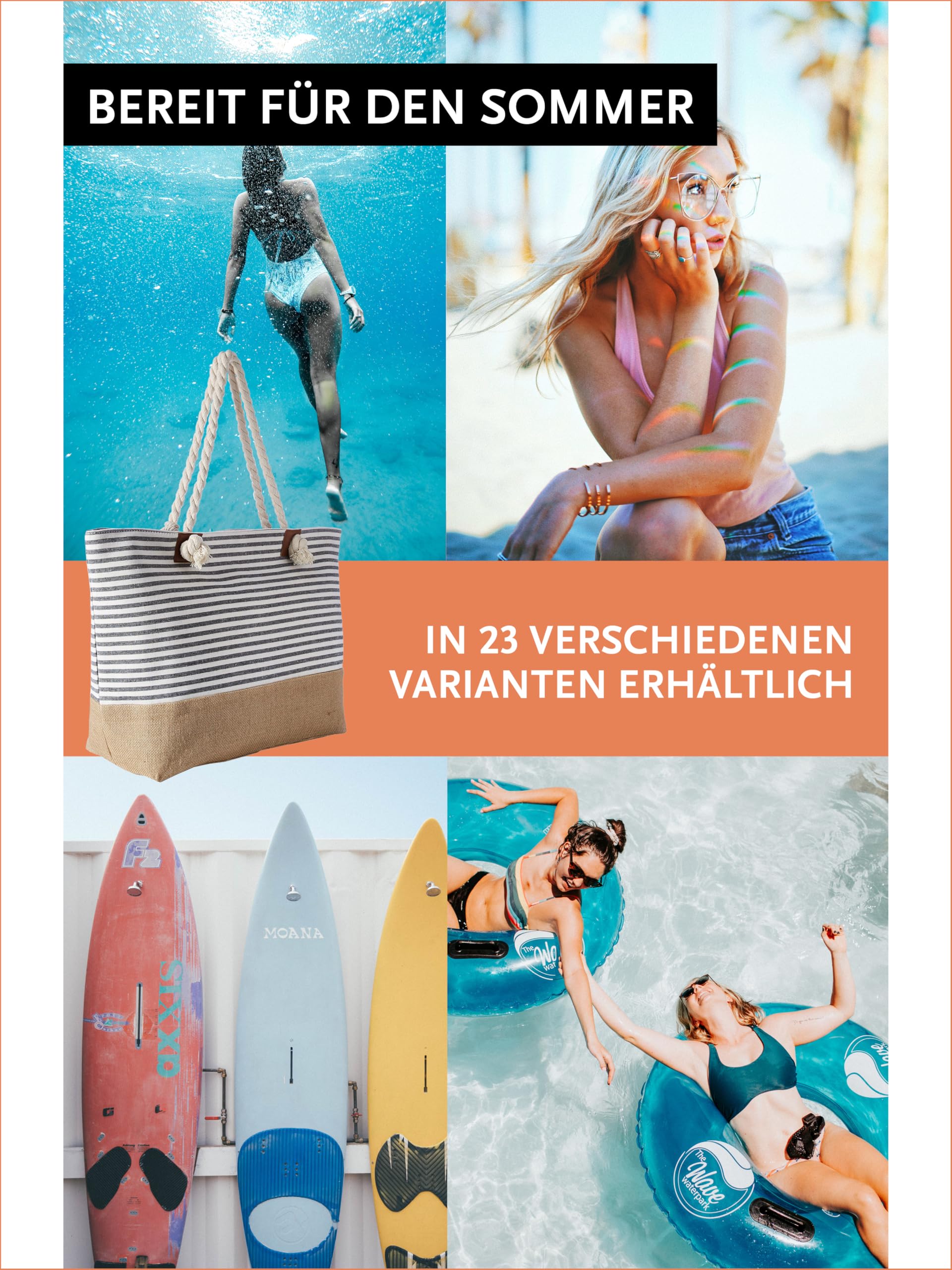DonDon große Strandtasche XXL mit Reißverschluss - Umhängetasche Damen - große Badetasche für Urlaub vielseitige Shopper Tasche Damen für Strand Urlaub Must Haves Beach bag - Streifen schwarz