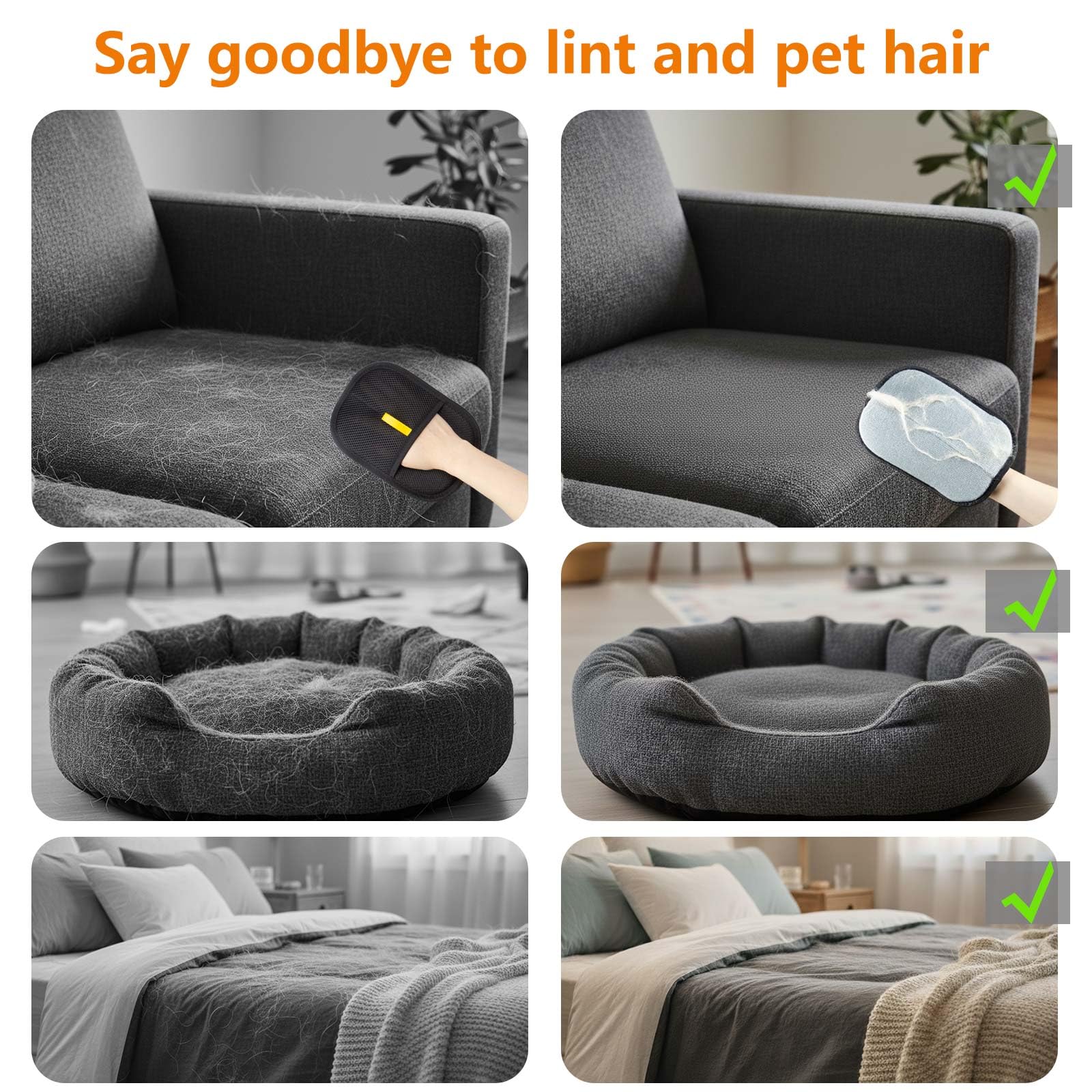 Thickened Pet Hair Removal Glove - Electrostatic Cat Dog Hair Remover Glove, Reusable Magic Brush Pet Hair Remover Tool for Couch, Carpet, and Car Seat (Black,1 Pack) - image 5