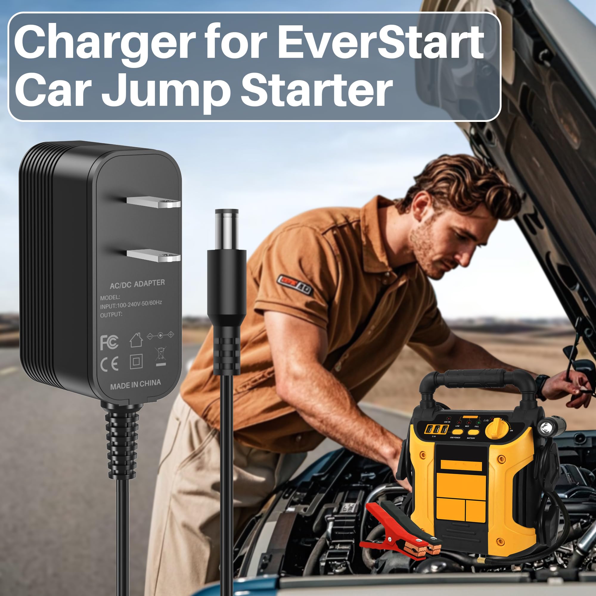 Cable de alimentación de 12 V CC para EverStart Maxx Jump Starter Cargador de batería Compatible con Ever Start MAX J7CCE J7CE 800A 800 amperios Pico batería arrancador de Coche 120 PSI compresor de