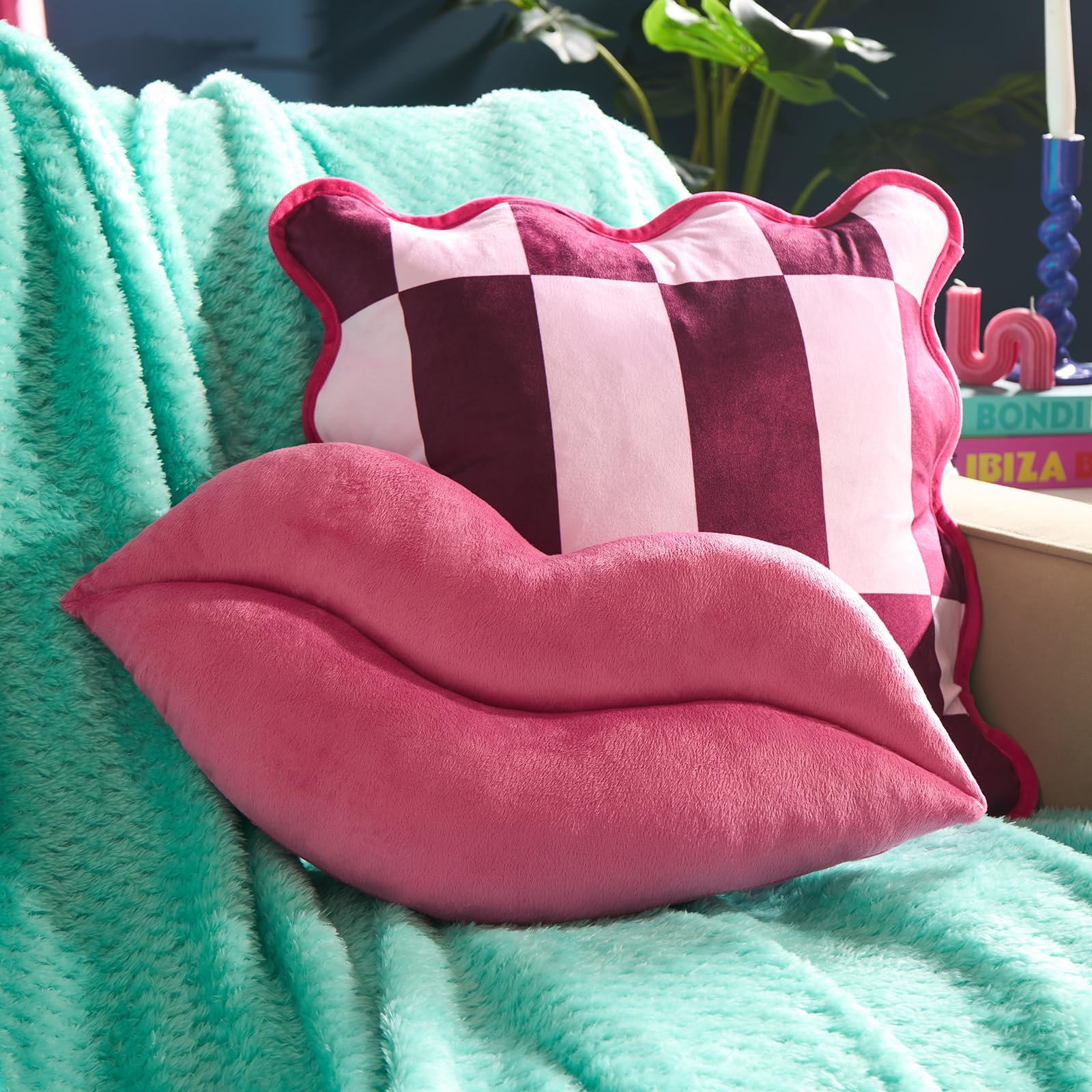 Ohs Women's Pink Lips Shaped Throw Pillow, Gifts For Soft Cosy Scatter Cushion Decorative Stuffed Lip Cushion Cute Room Decor Novelty Cushions For Sofa Bed Plush Pillow, - 38 X 22Cm