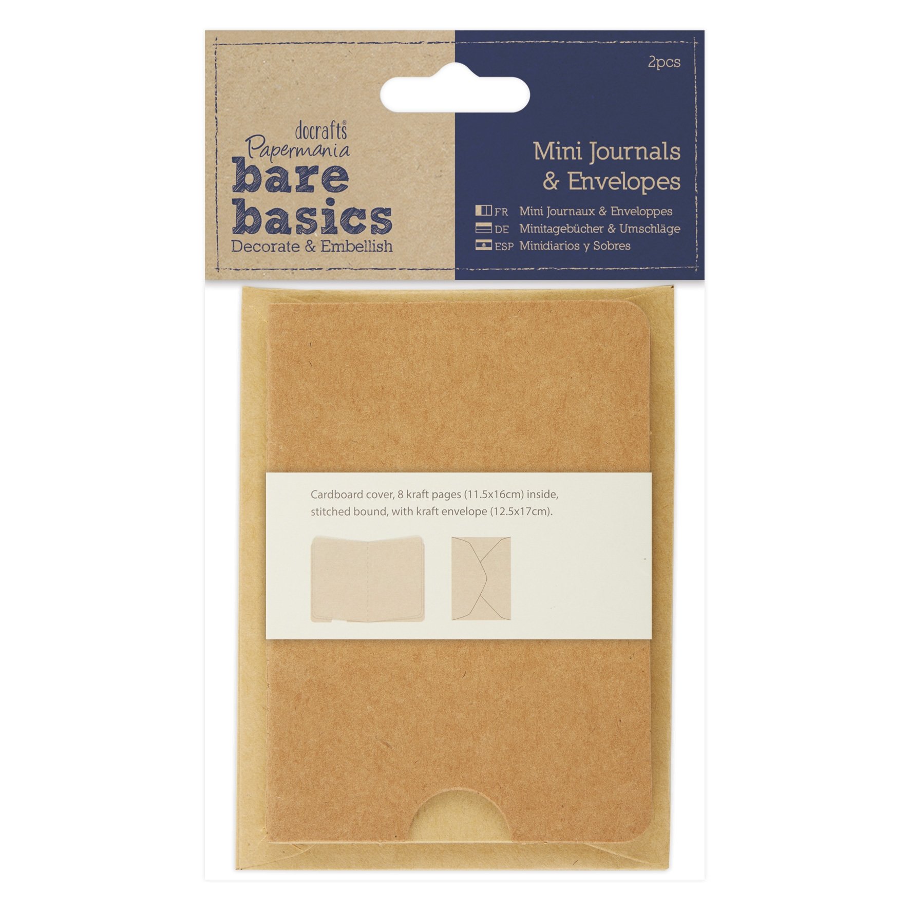 Docrafts Brown Bare Basics Papermania Mini Journals And Envelopes, 2 Pack, Craft Supplies