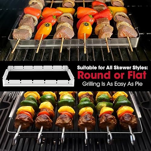 Miniatura 8 de Unicook conjunto reforzado de acero inoxidable barbacoa pincho Shish Kabob, 6 unidades 13 pulgadas L brochetas para barbacoa y Parrilla rack