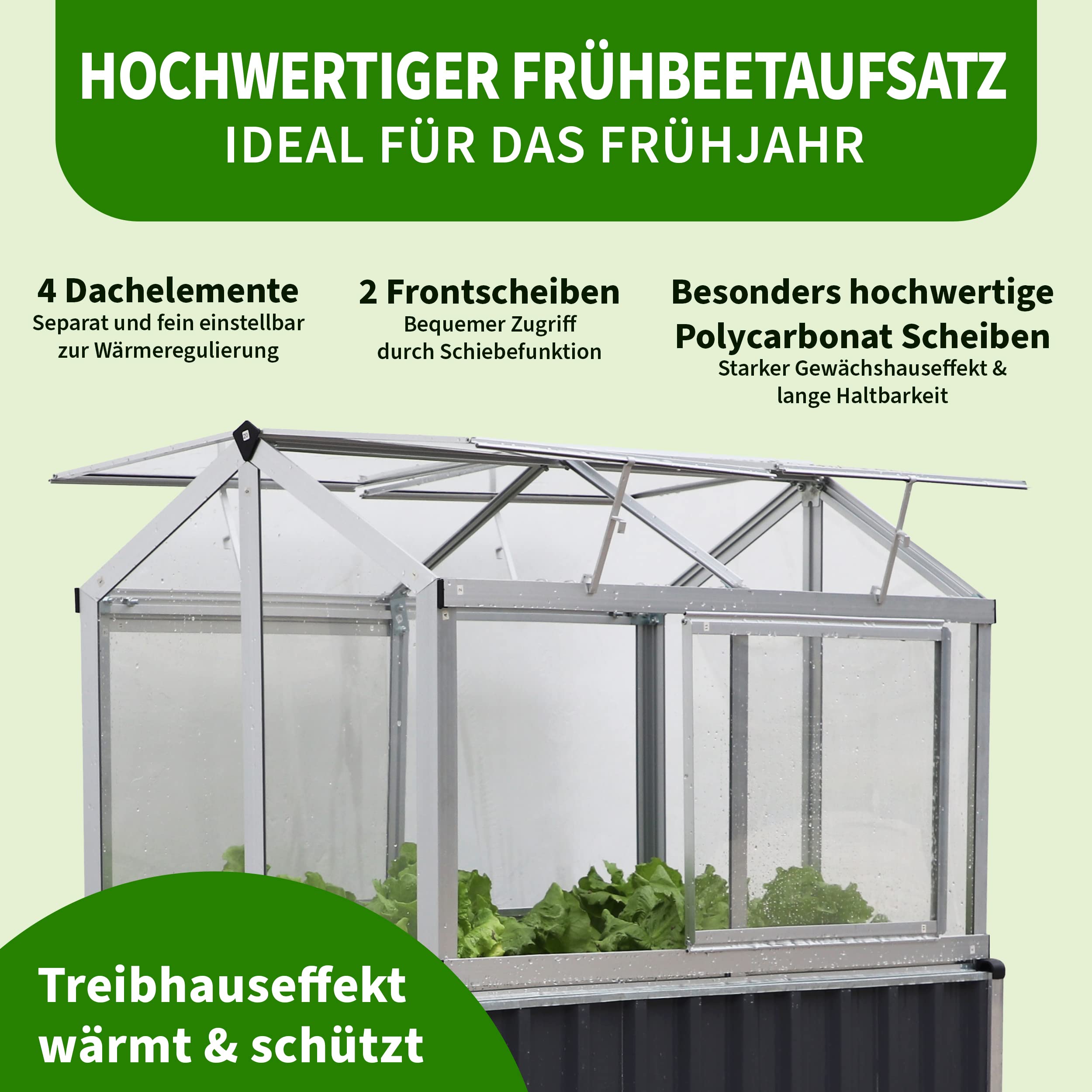 TTL GARDEN Hochbeet 128x114x60cm Superior Plus mit Frühbeet Aufsatz - Alu | großes hochwertiges Aluminium Hochbeet mit Gewächshaus Abdeckung mehrteilige Türen & Dach aus durchsichtigem Polycarbonat