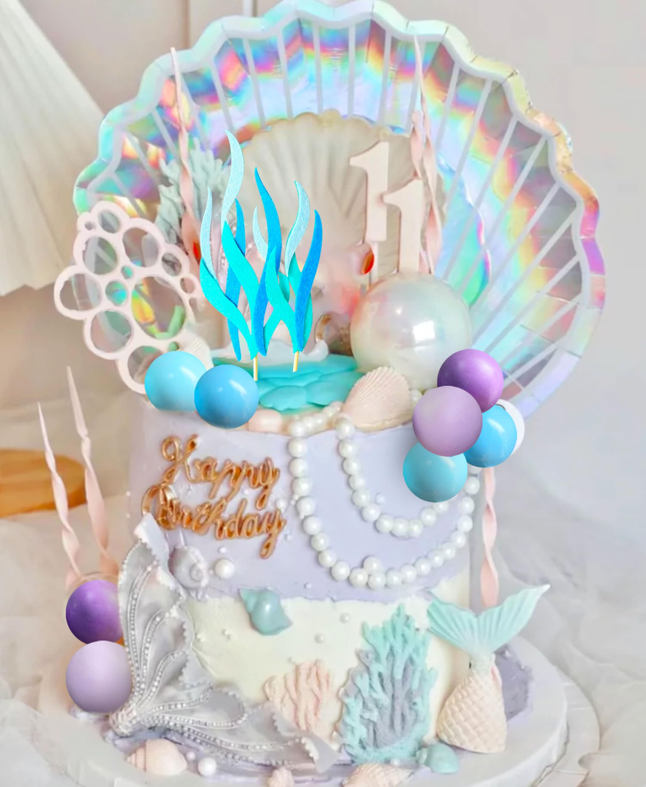 Décoration Gâteau Petite Sirène - Set Coquillage, Queue Sirène, Étoile De Mer - Thème Anniversaire Marin