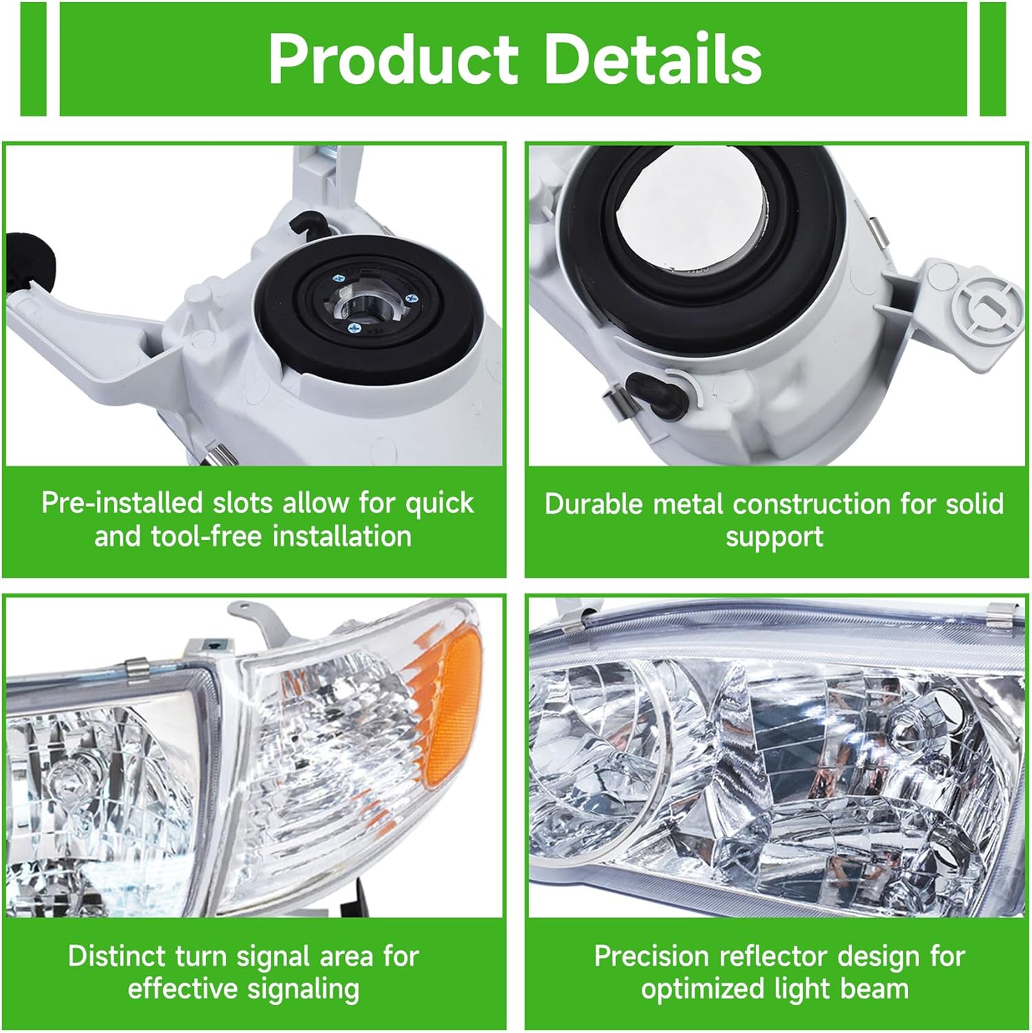 munirater Headlights Headlamp Assembly Replacement for C-orolla 2001 2002 w/Corner Signal Lamp Left+Right 8115002100, 8111002110, 8152002070, 8151002070