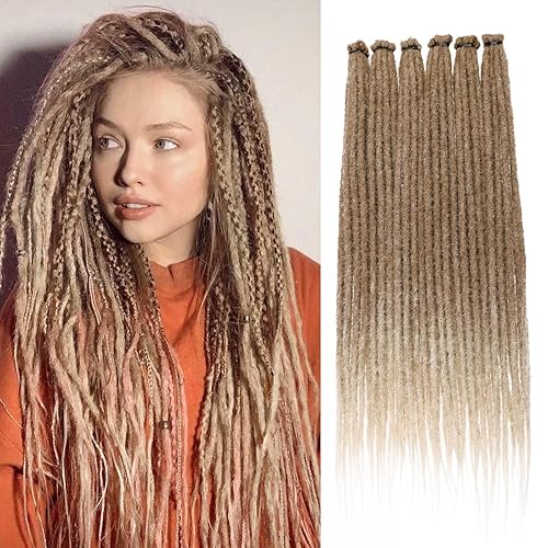 Leeven Extensiones de rastas sintéticas de 20 hebras de 18 pulgadas, de un solo extremo, color rubio degradado, extensiones de rastas finas de