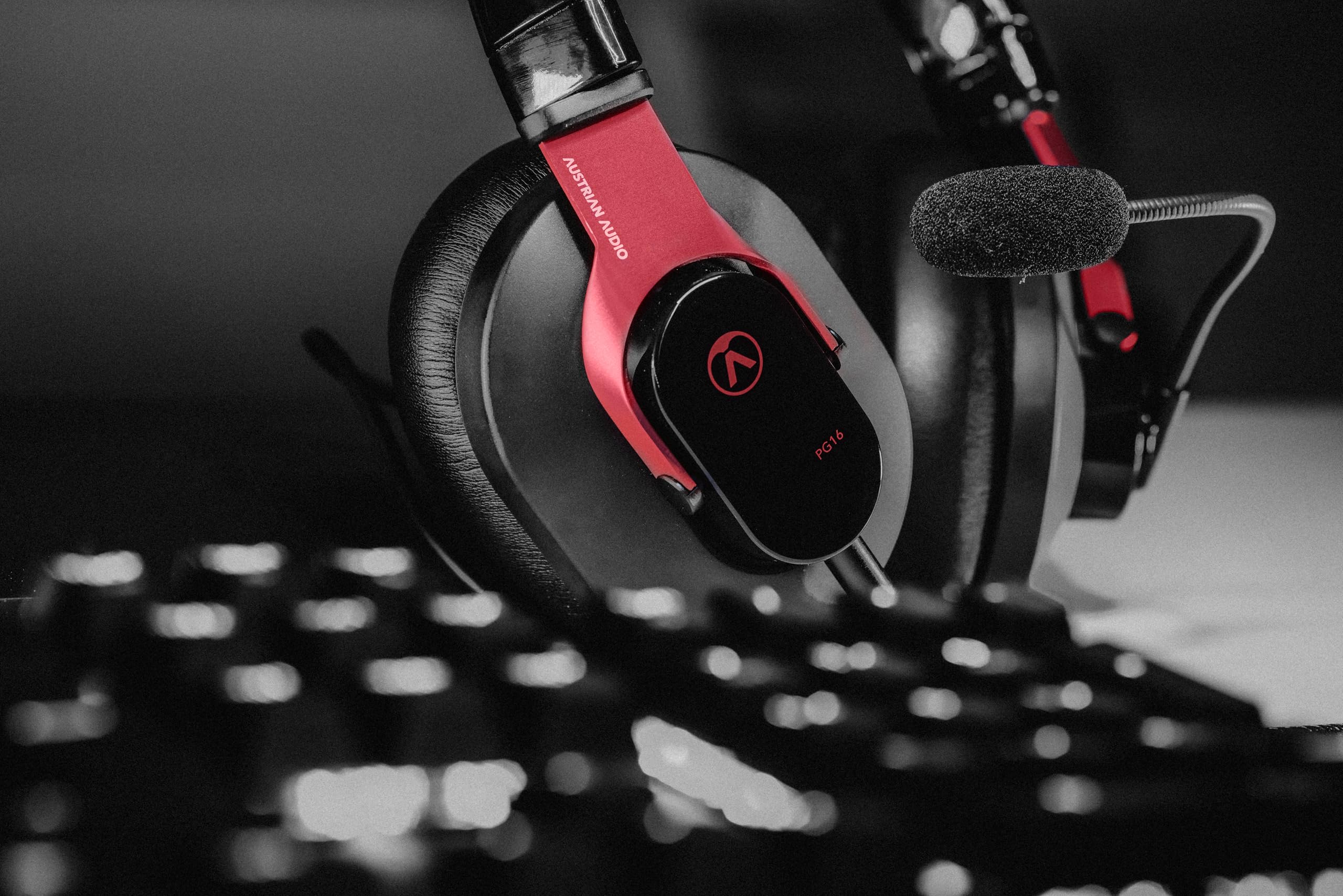 Austrian Audio Cuffie da Pro Gaming con Microfono PG16 (accessori da gaming pieghevoli, cavo da 1,4 m rimovibile), nero/rosso