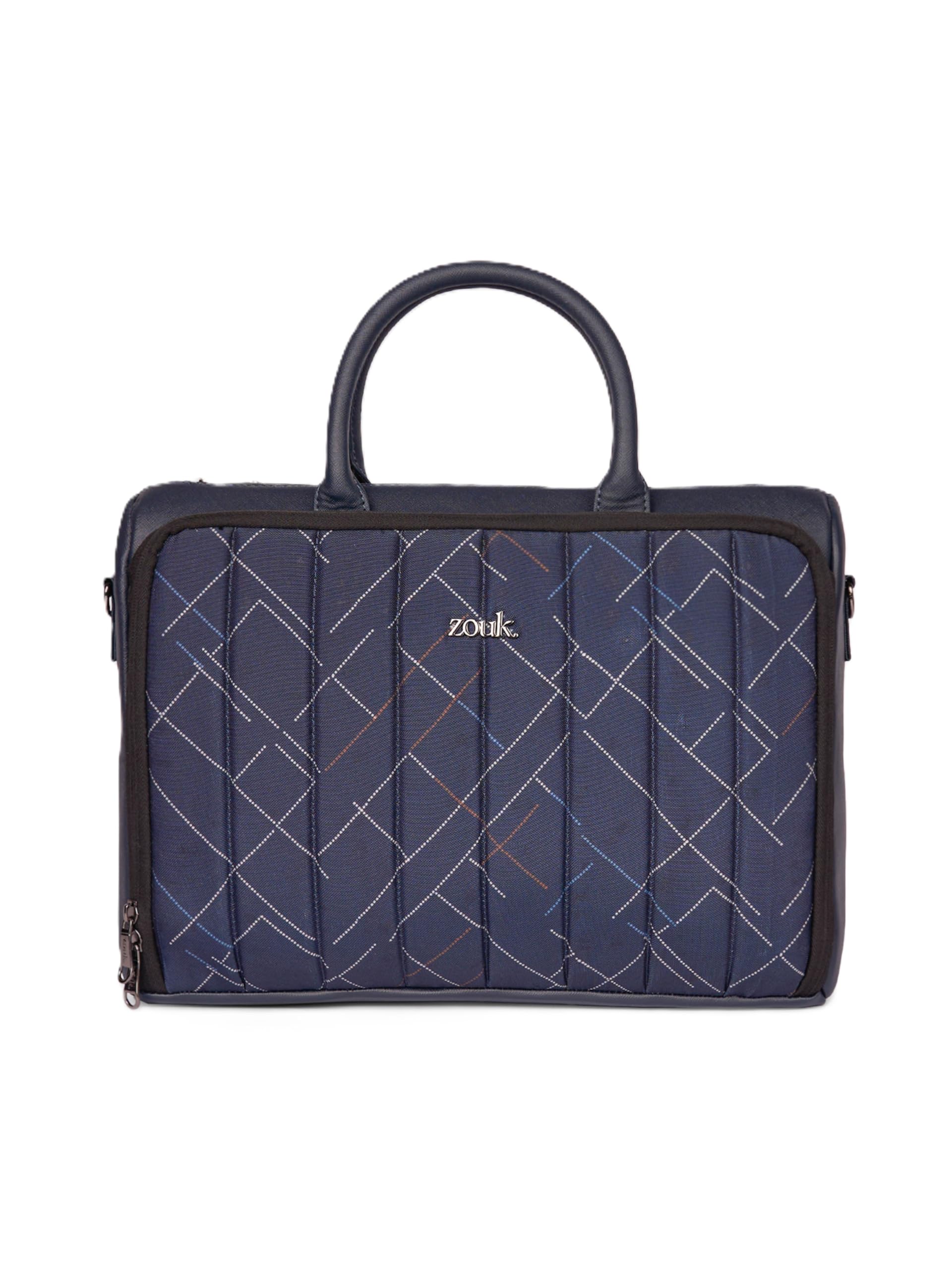 Blue Pro Laptop Bag for Men | Vegan Leather Office & Travel Bag with Quilted Design, 15.6-Inch Laptop Compartment, Trolley Sleeve & Shoulder Strap |-image-49