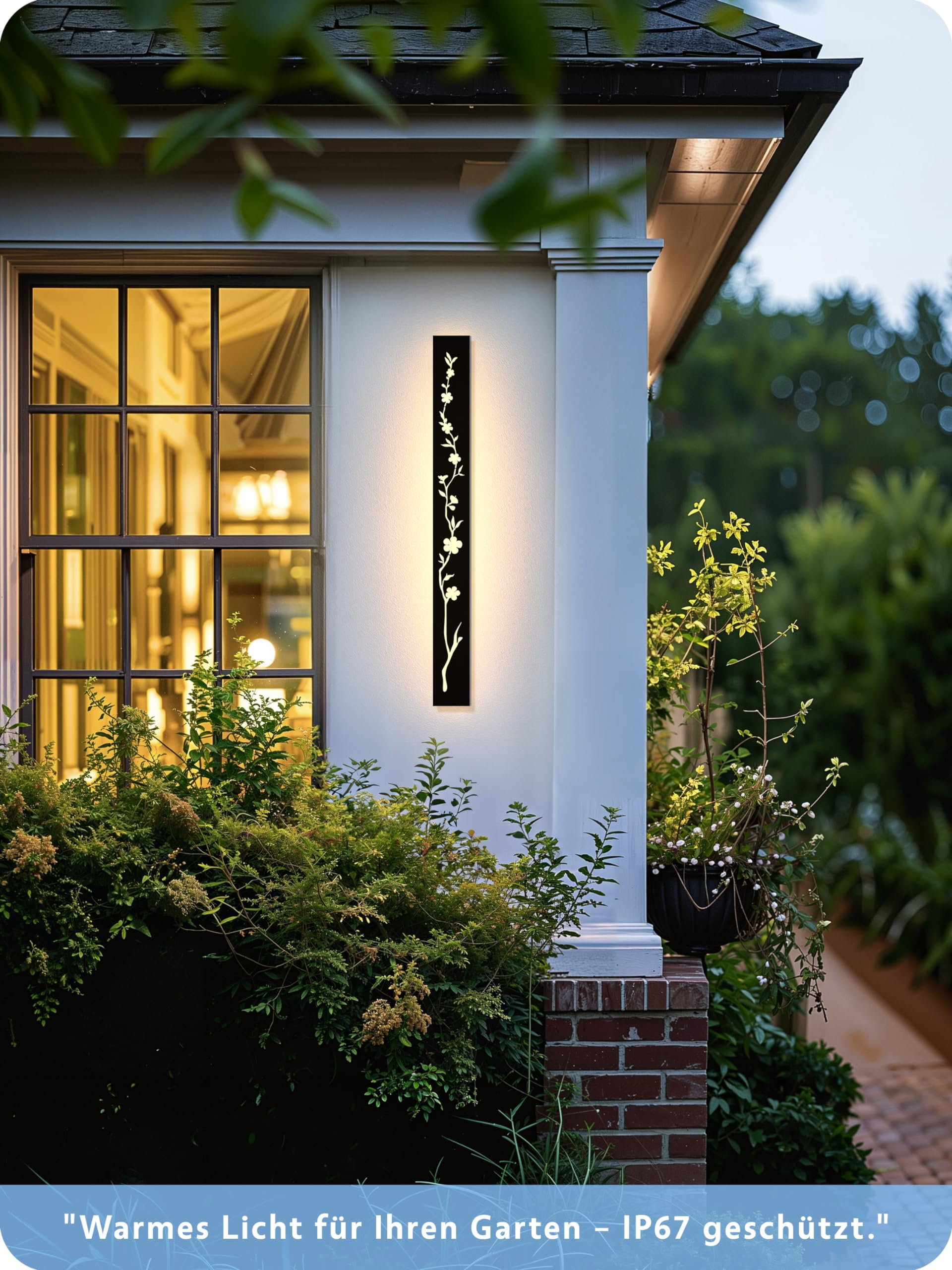LUOLONG Led Lange Wandleuchte Schwarz 80cm Außenwandleuchte 25W IP67 Wasserdicht Villa Wandlampe 3000K Pfirsichblüten Design Lang Wandleuchten Außenwände Gärten Porch Treppe Terrassen Beleuchtung