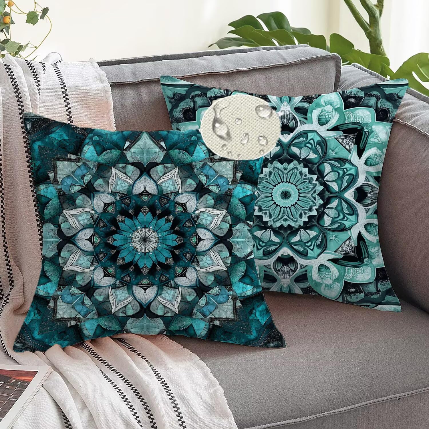 Juego de 4 fundas de cojín impermeables para exteriores, 45 x 45 cm, almohadas suaves ideales para patio, jardín, sofá, interior, sala de estar, cama, silla, decoración del hogar y regalos