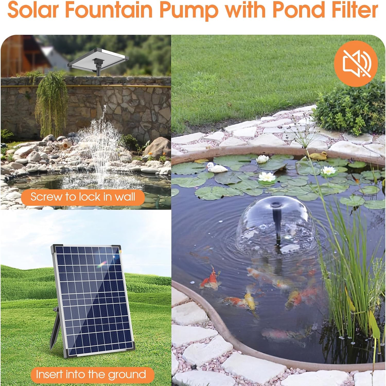 Antfraer 30W Solar Pond Filter with Water Pump Kit, Solar Pond Pump with 6.6FT PVC Tubing & 16.5FT Cord Pond Filter for Outdoor Garden Waterfalls, Koi Ponds & DIY Water Features