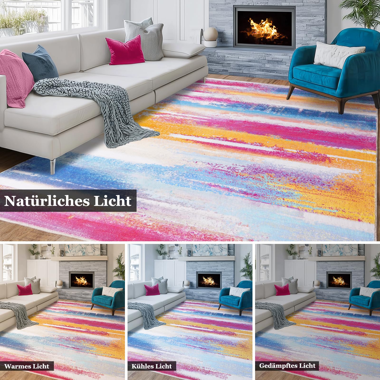 Rezutan Waschbarer Teppich Wohnzimmer Modern Abstrakt Mehrfarbig 160x230cm，