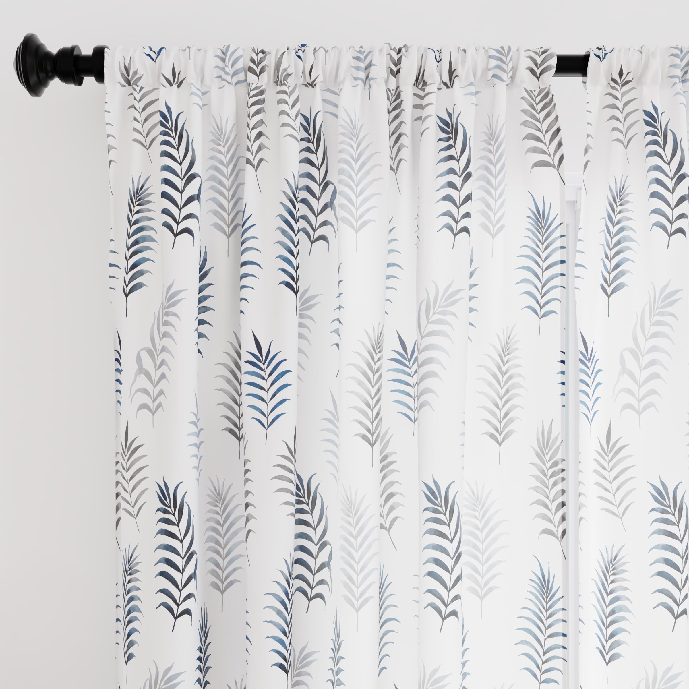 Encasa XO Cortinas Estampadas semitransparentes de poliéster 140x137 cm con alzapaños 4.5 ft, Hojas de Palma - Paquete de 2 - No Encoge y Lavable