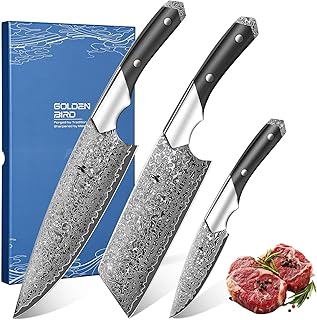 Golden Bird Damastmesser Set, 3-teiliges japanisches Kochmesser Set, 67-lagiges Küchenmesser-Set mit Ebenholzgriff und Geschenkbox – Swan-Serie - Geschenke für Männer Frauen
