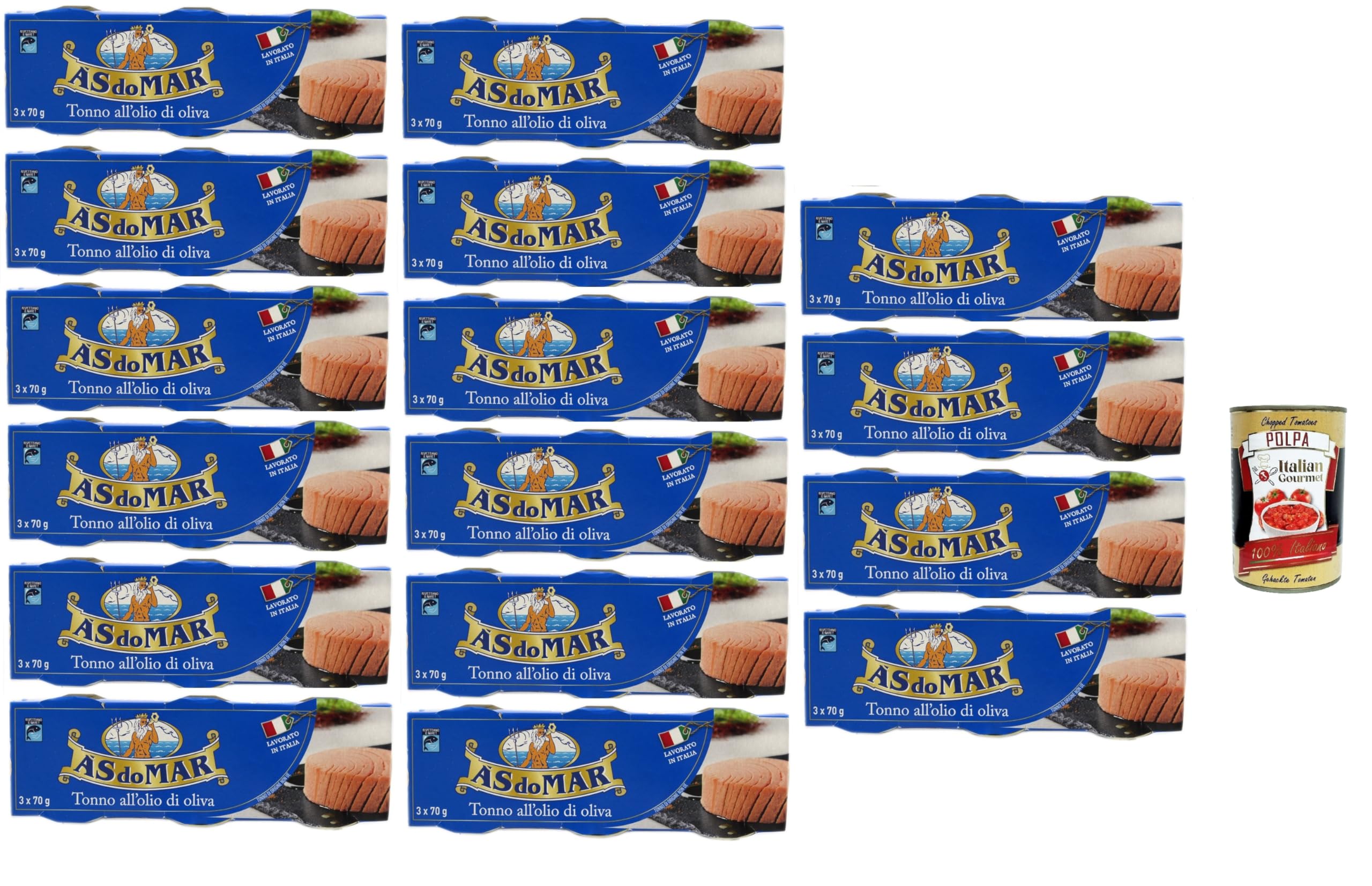 AS do MAR Tonno all'Olio di Oliva,Thunfisch in Olivenöl,ideal in jedem Rezept 16x 210g (3x70g) Dose + Italian Gourmet Polpa di Pomodoro 400g Dose