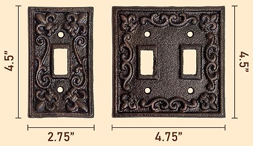 Miniatura 6 de Lulu Decor, Fleur De Lis - Placa para interruptor de hierro fundido en acabado marrón rústico antiguo, perfecta para cualquier habitación u oficina