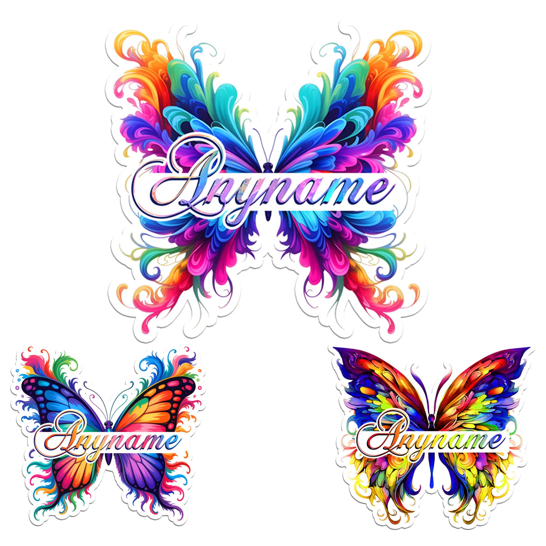Custom Butterfly Name Sticker Personalized Colorful Wings Vinyl Decal Aesthetic Waterproof Sticker for Laptop Water Bottle Car Tumbler Gifts for Girl