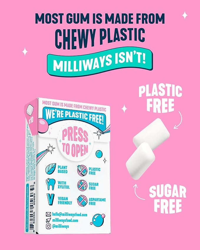 Milliways Variety Pack – Mighty Mint, Bubblemint, Peppermint & Watermelon | Chicle sin Azúcar | Pack de 16 miniatura 3