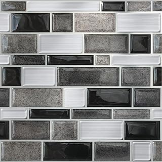 Main Street Creations 4-Sheet Kitchen Backsplash Tiles Peel and Stick. Renter Friendly Backsplash in Silver and Black Mosaic. Self Stick Wall Tiles for Your Home and Art Projects