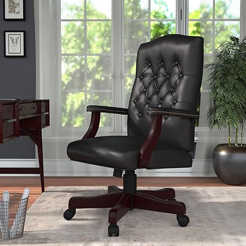 Miniatura 2 de Boss Office Products Silla clásica ejecutiva Caressoft con acabado de caoba en negro