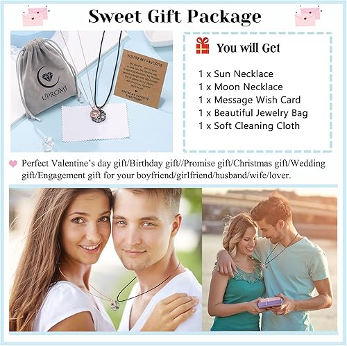 Miniatura 6 de UPROMI Collar de pareja para novio, novia, marido, hombre, alma gemela, aniversario, día de San Valentín, regalos para él y ella