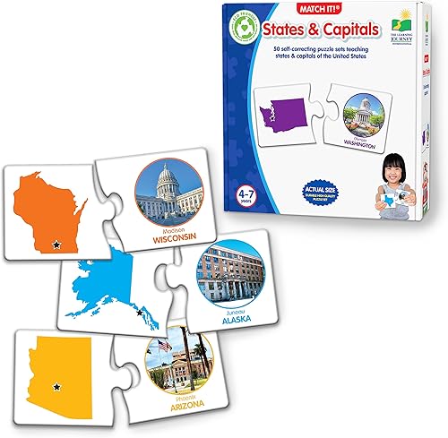 The Learning Journey Match It! - Estados y capitales - Tarjetas flash rompecabezas de estados y capitales - 50 tarjetas de rompecabezas