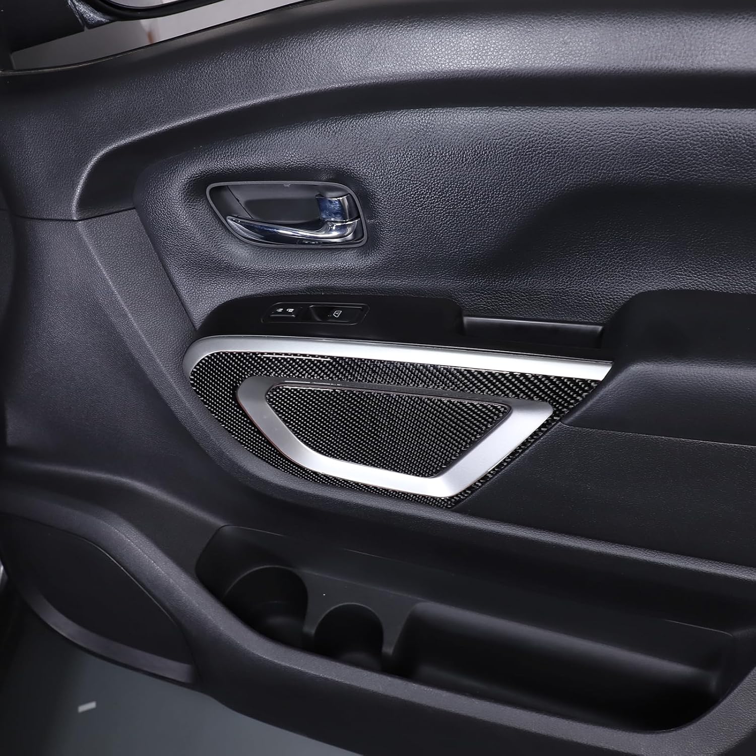Car Door Interior Door Panel Decorative Protection Sticker Compatible with Nissan Titan 2016-2023, Real Carbon Fiber Door Panel Interior Decorative Accessories (B Black)