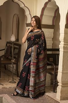 Buy Shivanya Handicrafts Women's Linen Saree With Blouse Piece (SH ...