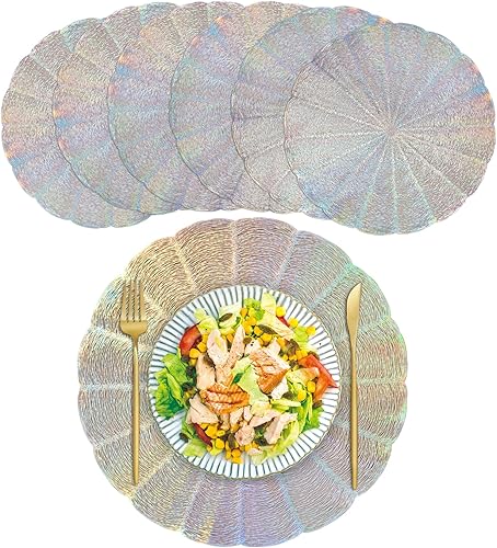 Miniatura 7 de Juego de 6 manteles individuales redondos de vinilo dorado de 15 pulgadas, fáciles de limpiar, antideslizantes, resistentes al calor, para mesa de