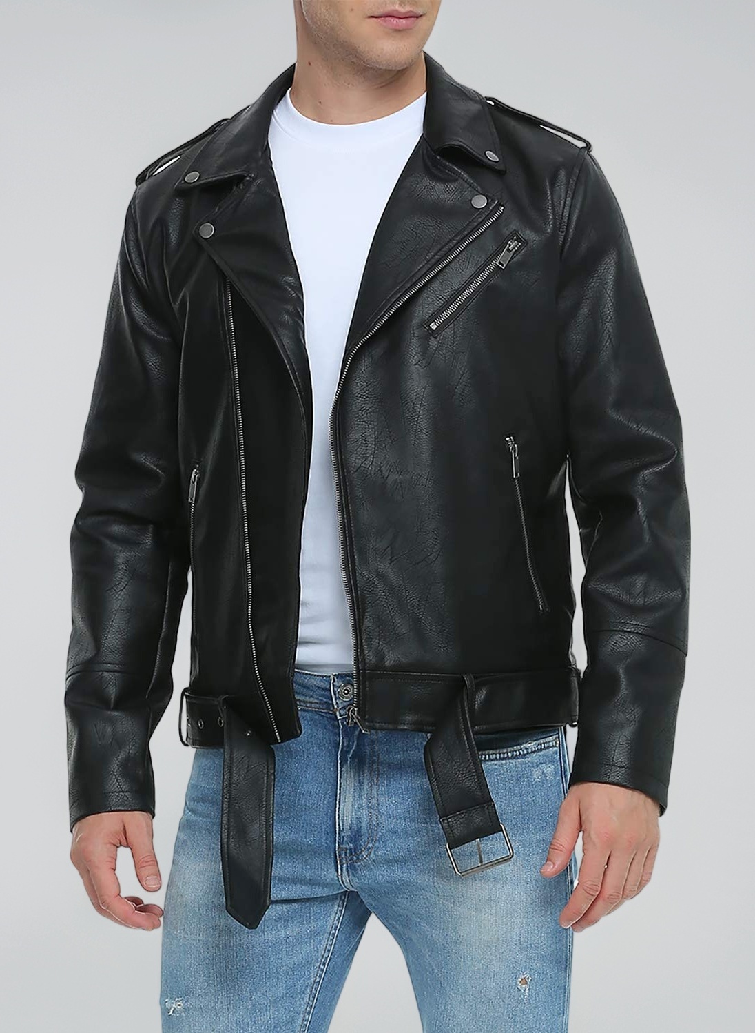 Leather Jackets for Men, Faux Motorcycle Bomber Lapel Asymmetric Zip-Up Blet Slim Fit Biker Coat