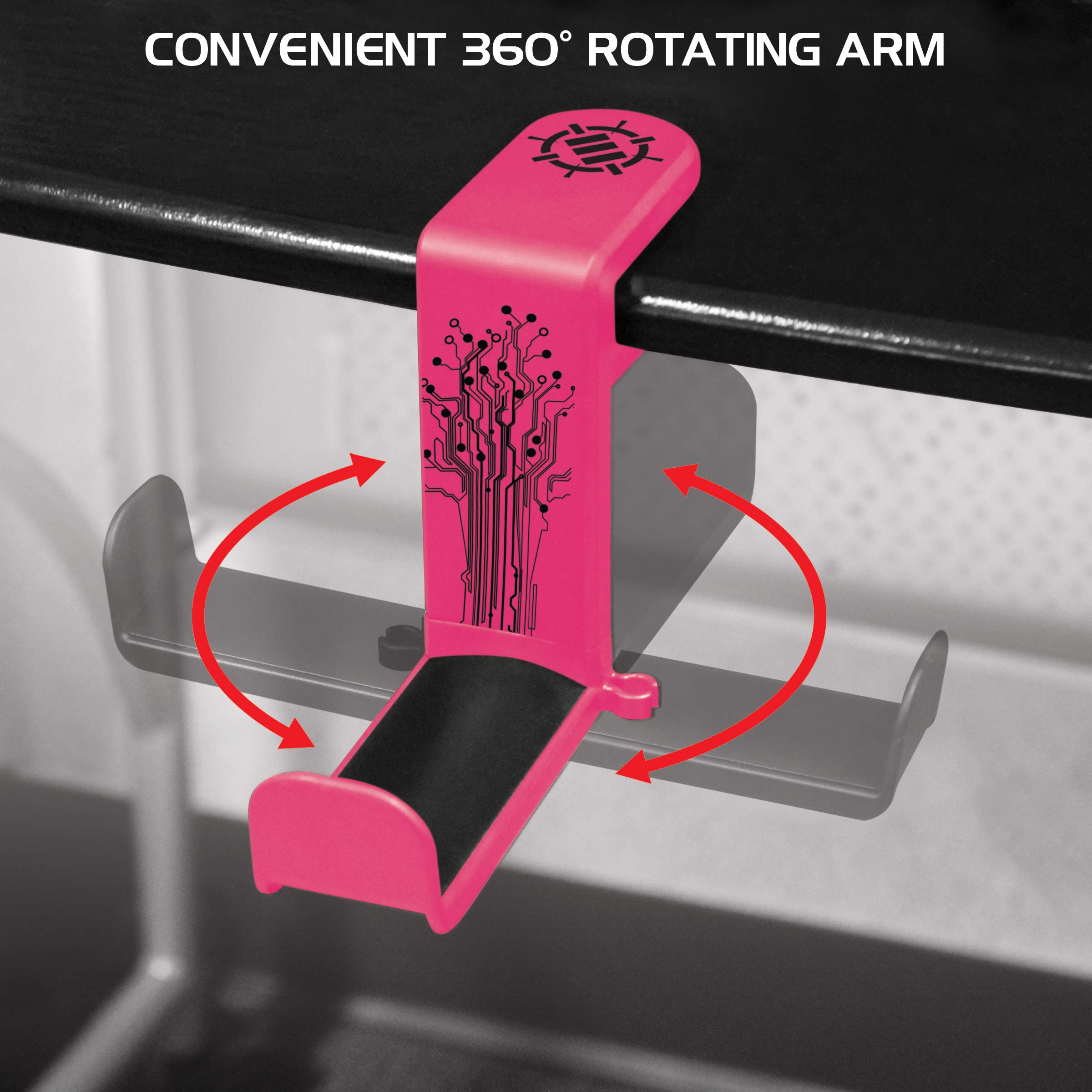 ENHANCE Supporto per Cuffie Gaming - Supporto Cuffie da Tavolo con Braccio Rotante Regolabile 360, Morsetto per Scrivania sul Design, Misura Universale e Organizer per Clip per Cavo Integrato - Rosa