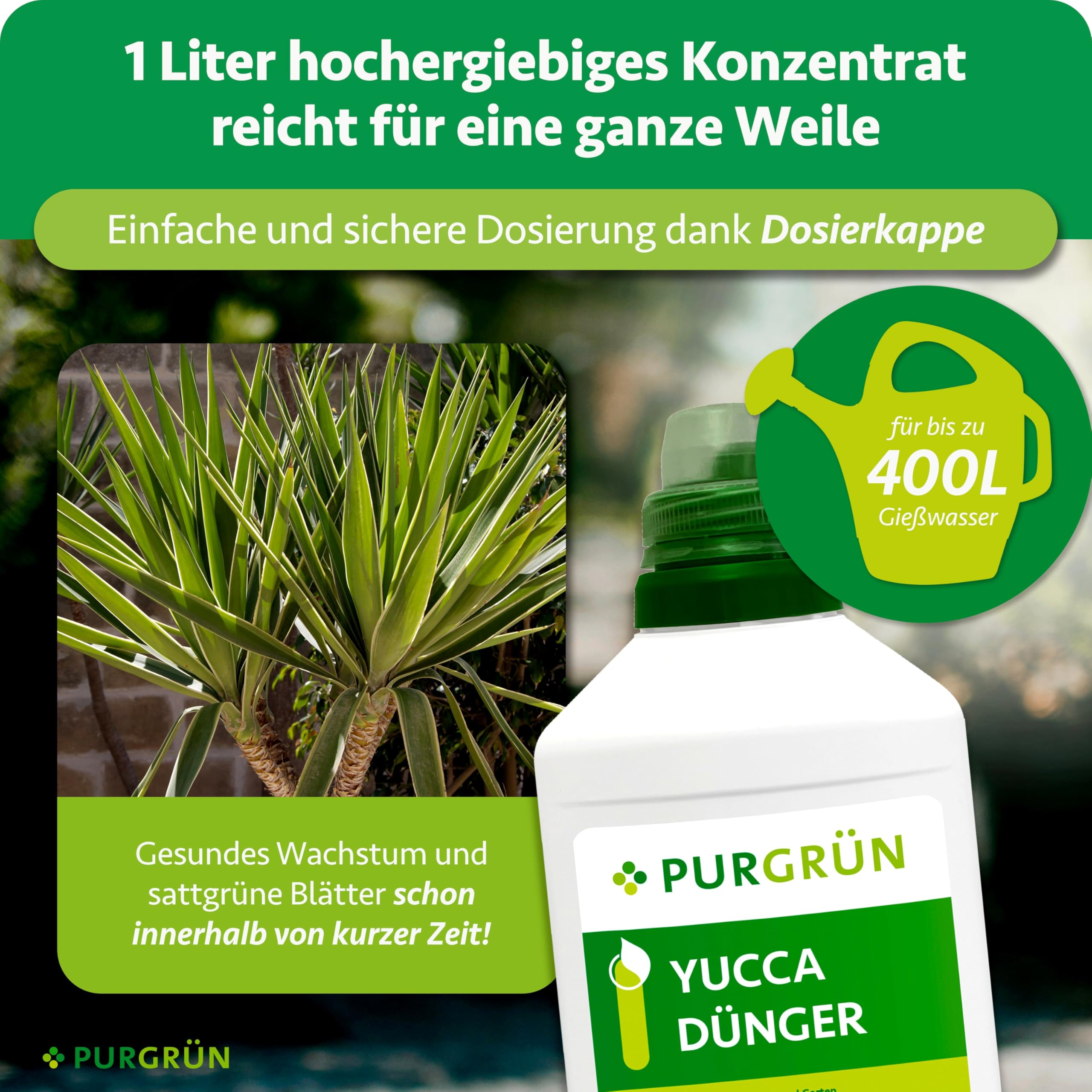 Yucca-Dünger 1 Liter – Schnelles Wachstum dank Stickstoff – Premium-Flüssigdünger mit Spurennährstoffen – Stärkt die Widerstandskraft – Ergiebiges Konzentrat für 400 Liter Gießwasser