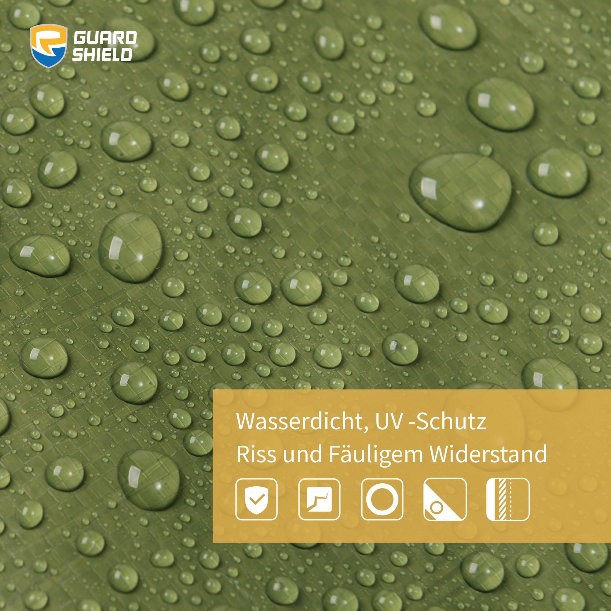 GUARD SHIELD Telone di copertura con occhielli, impermeabile, 3 m x 6 m, verde, multifunzione, in poliestere, 120 g/㎡, in tessuto, multiuso, resistente agli strappi, stabilizzato ai raggi UV