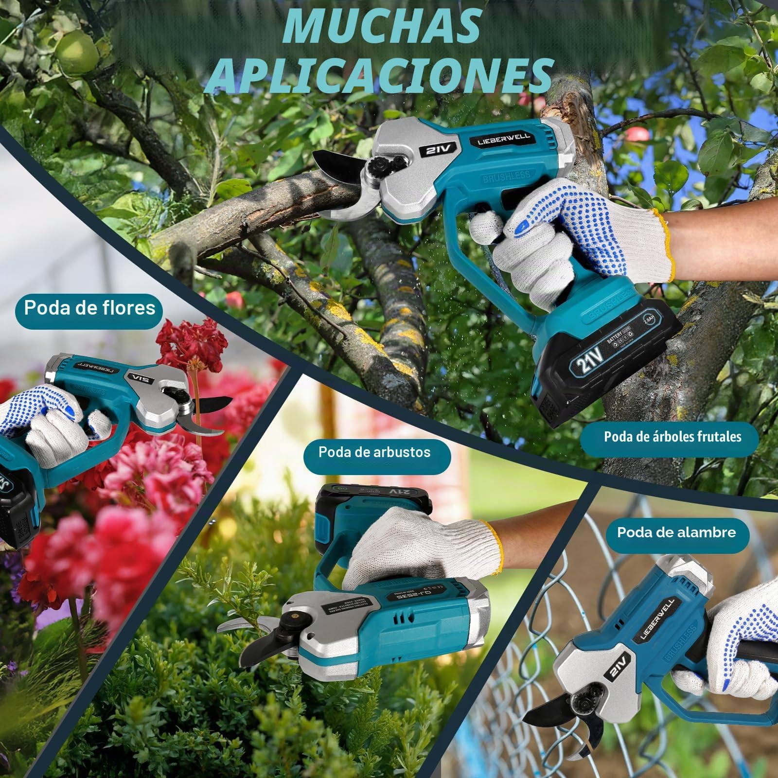 Tijeras Eléctricas para Ramas para Makita Batería 18V, 600W Tijeras de Podar Profesionales con 2 Baterías de 2000mAh, Motor sin Escobillas Manual con Contador de Cortes LCD, Diámetro de Corte de 35mm