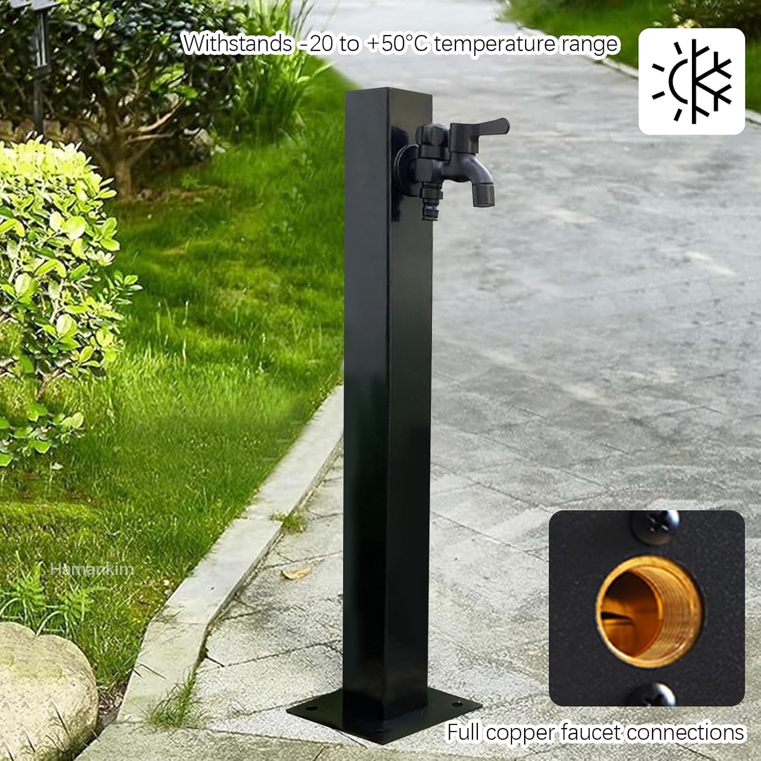 Stainless Steel Outdoor Water Spigot, Black Garden Water Column Floor Mount Water Tap for Lawn Irrigation Patio Yard Use, Decorative Water Feature Fountain Faucet Post(Height: 95cm/37.4in)
