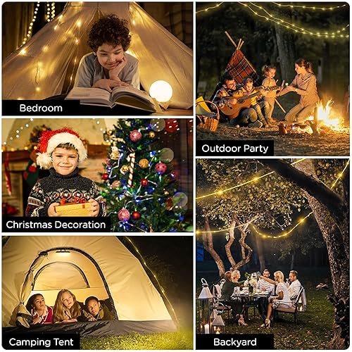 OGERY Camping String Lights, 4 in 1 Quick Storage 32.8FT Rechargeable Indoor Outdoor Fairy String Lights with 8 Lighting Modes, Hanging Portable LED Lamp for Christmas Decor Patio Party Essentials(Black,1)
