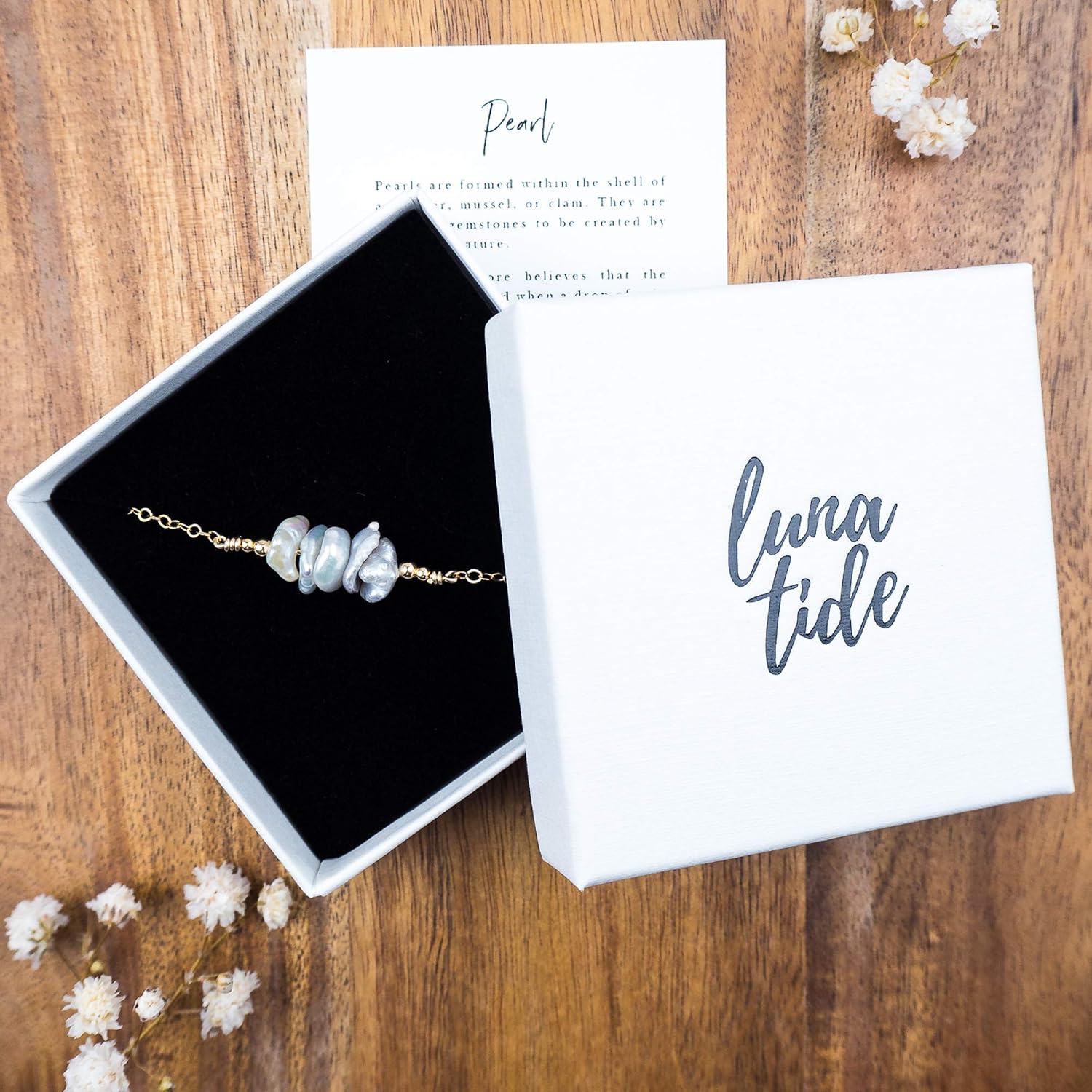 Luna Tide Freshwater Pearl Chip Bead Bar Anklet in 14k Gold Fill